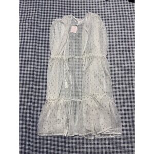 Lauren Conrad Ivory Gold Metallic Clip Dot Sheer Kimono Wrap Cover Up One Size